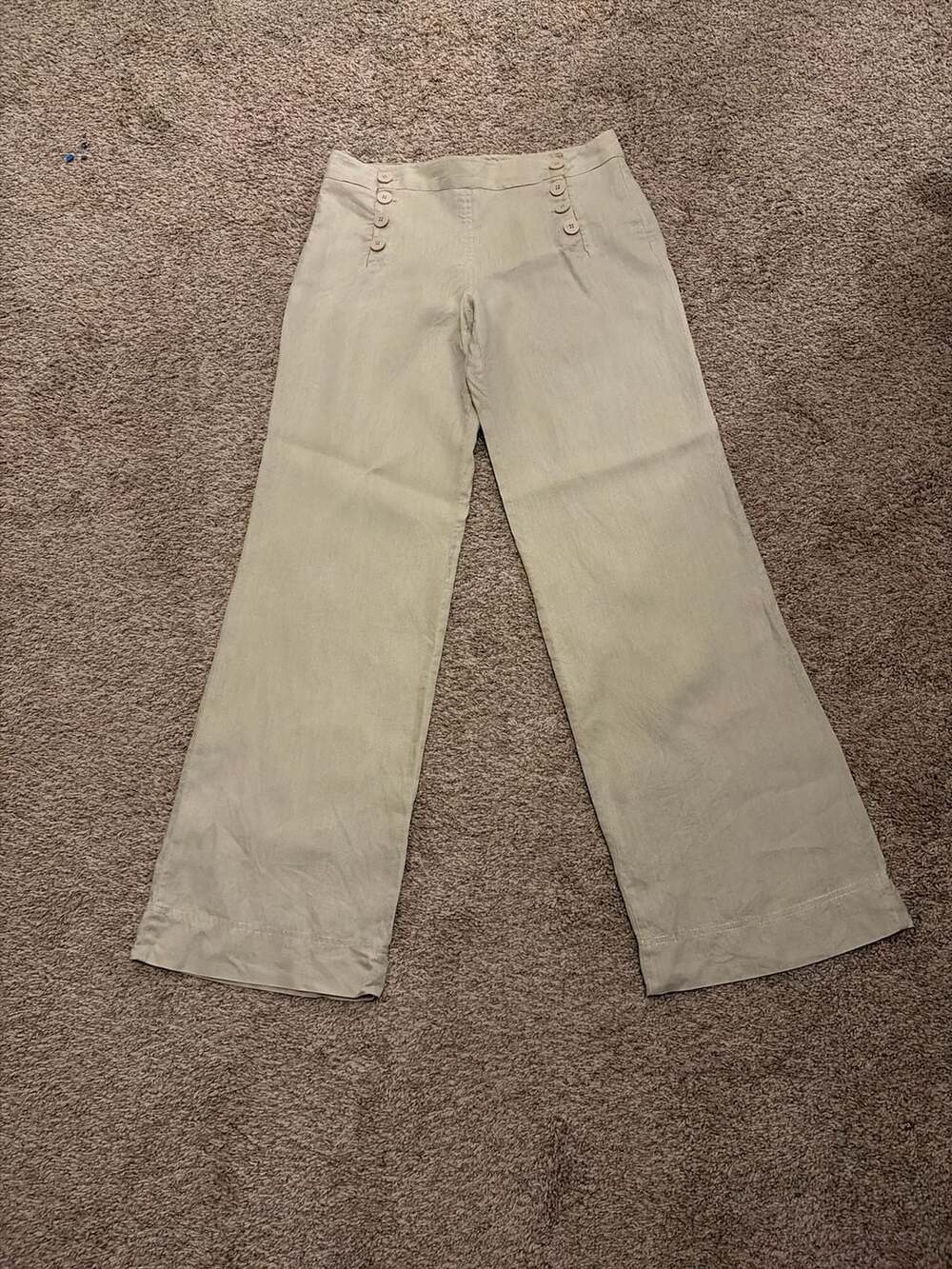 Max Studio 100% Linen Wide Leg Sailor Button Pants Size 6